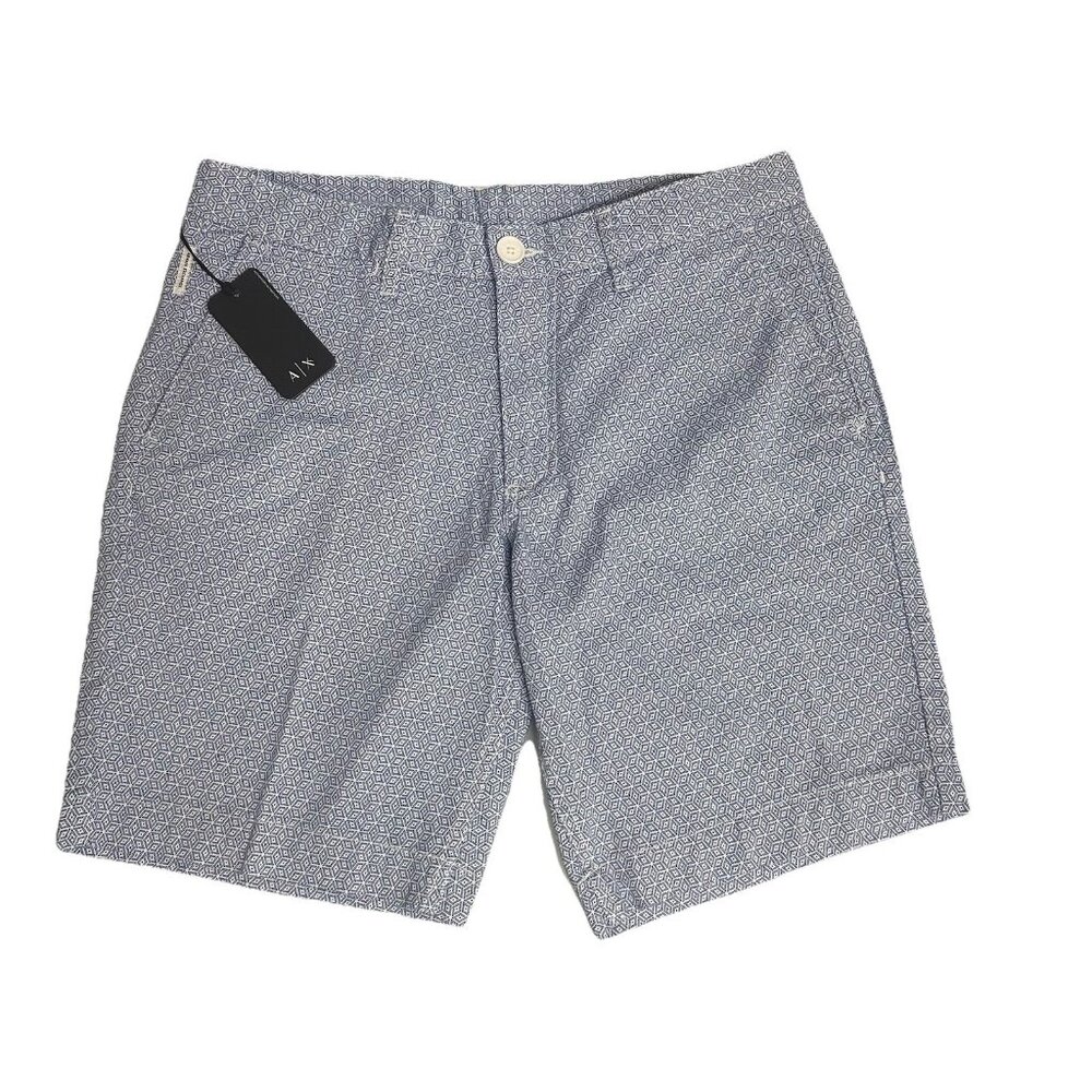 Armani Exchange A|X Men's Size 36 Blue Geometric Print 9" Inseam Chino Shorts